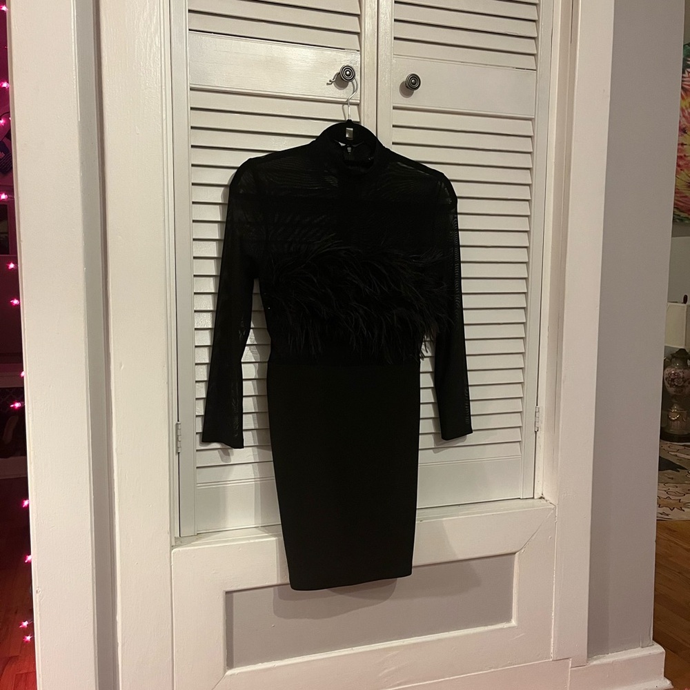 Elegant Black Dress with Feather Detail